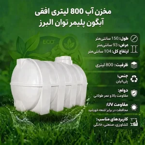 مخزن آب 800 لیتری افقی آبگون پلیمر توان البرز