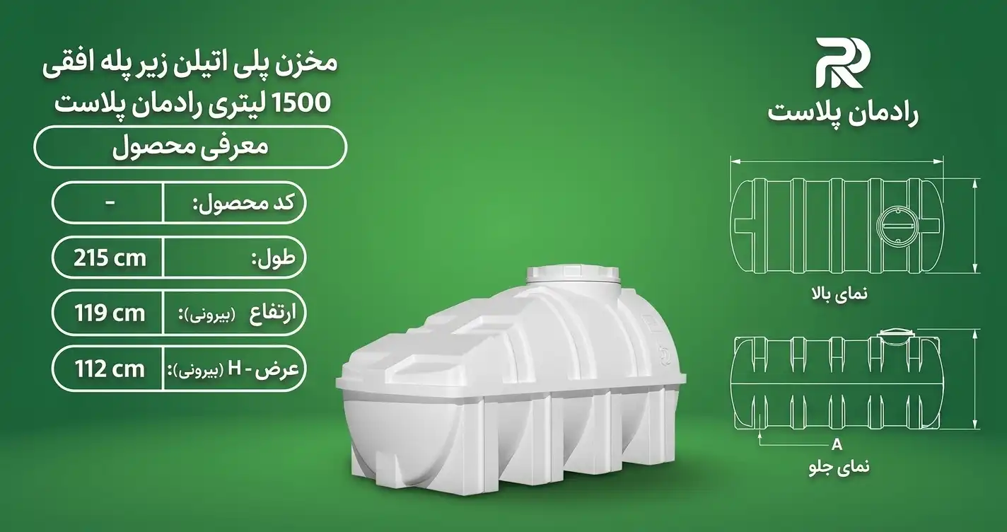 مخزن پلی اتیلن زیر پله افقی 1500 لیتری رادمان پلاست