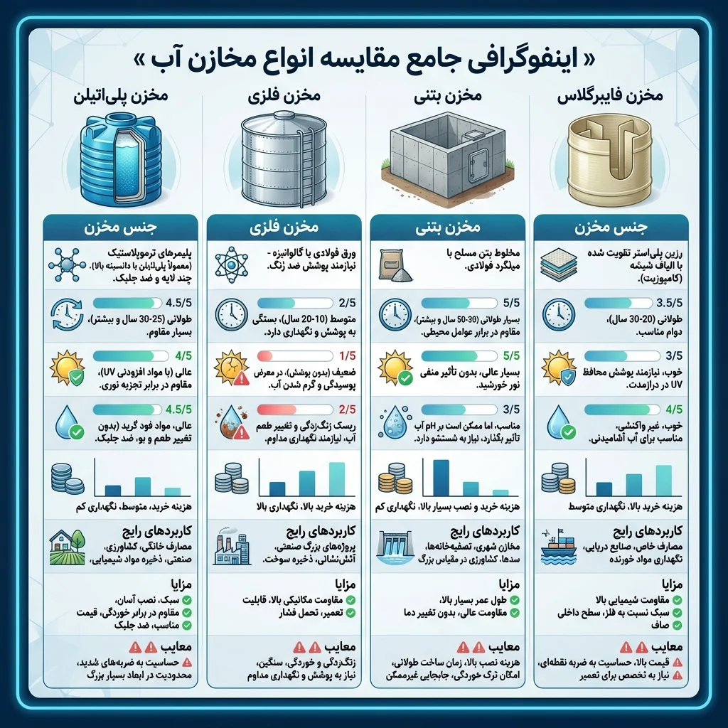 دانشنامه جامع مخزن آب در ایران | راهنمای صفر تا صد انتخاب، نصب و ارزیابی فنی