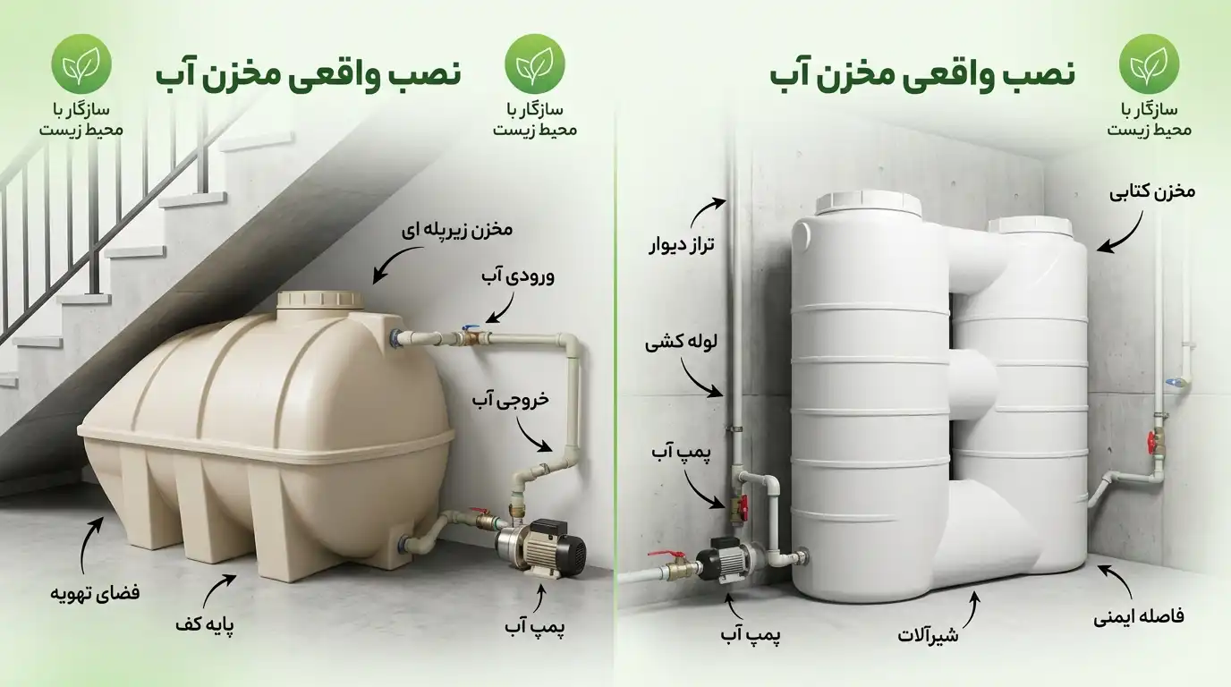 مقایسه مخزن آب زیرپله و کتابی