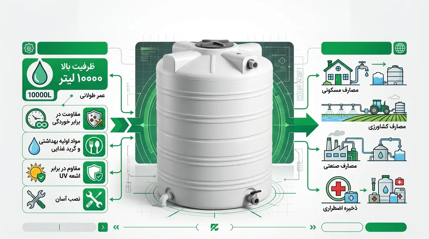 راهنمای خرید مخزن آب ۱۰۰۰۰ لیتری پلیاتیلن | مشخصات و روش نصب
