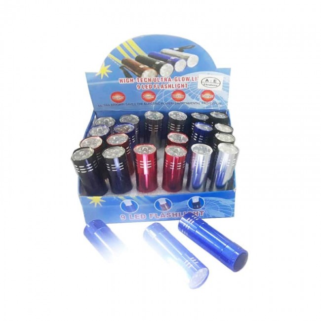 چراغ قوه استیل رنگی با ۹ لامپ ال ای دی بسته ۲۴ عددی OECG-003