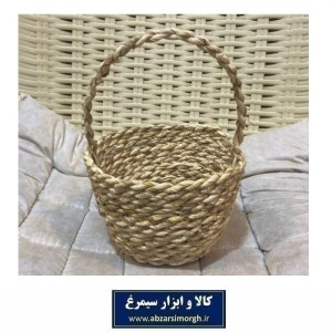 سبد حصیری گرد سایز کوچک با دسته صنایع دستی و هنری شمال ایران