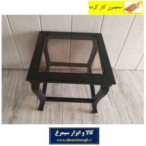 میز عسلی کنار مبل چوبی رنگ مشکی کارکرده و سالم UTW-008