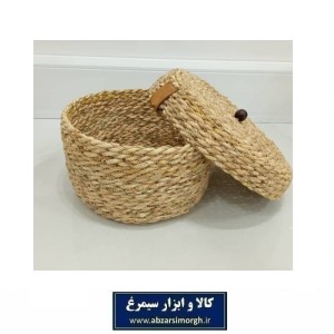 جای شکلات و تنقلات حصیری سنتی درب دار صنایع دستی قطر 15 سانت HWK-051