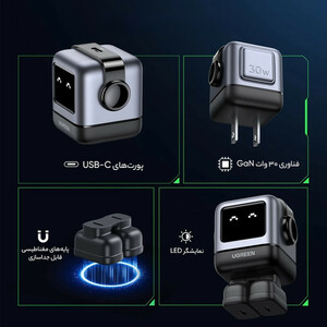 شارژر دیواری 30 وات یوگرین مدل Robot Nexode RG PD GaN Fast Charger به همراه کابل USB-C