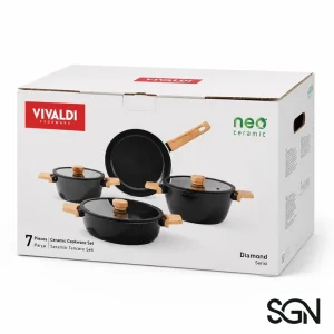 سرویس 7 پارچه قابلمه و تابه برند ویوالدی VIVALDI مدل دایموند