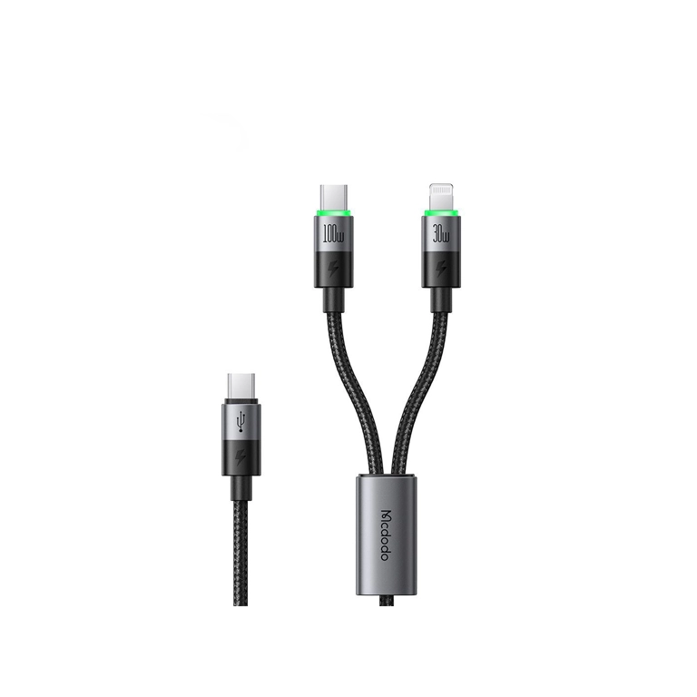 کابل تایپ‌سی دوکاره مک‌دودو CA-6700 | شارژ سریع ۱۰۰ وات + دو خروجی لایتنینگ و تایپ‌سی | ۱.۵ متر