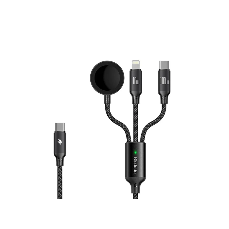 کابل ۳ کاره مک‌دودو CA-4940 | شارژ سریع ۱۰۰ وات + Type-C + Lightning + وایرلس | ۱.۲ متر