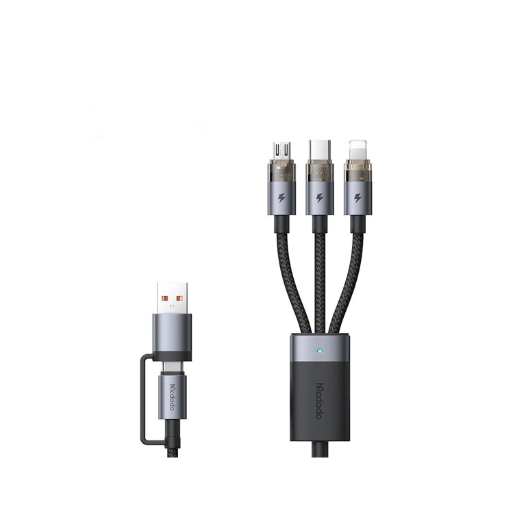 کابل شارژ چندکاره مک‌دودو CA-7260 | شارژ سریع  ۱۰۰ وات + تایپ سی، لایتنینگ  و میکرو | طول ۱.۲ متر