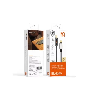 تصویر کابل شارژ مک‌دودو CA-6680 Type-C به Type-C، در حال شارژ ایمن و پرسرعت یک لپ‌تاپ