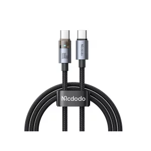 تصویر کابل شارژ مک‌دودو CA-558 تایپ‌سی به تایپ‌سی، در حال اتصال به یک مک‌بوک برای شارژ سریع 100 وات