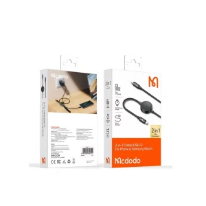 کابل تایپ سی دوکاره مک‌دودو CA-4170، راه‌حل نوآورانه برای فست شارژ و شارژ وایرلس Galaxy Watch، توان 60 وات و طول 1.5 متر