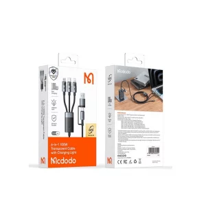تصویر کابل شارژ چندکاره مک‌دودو CA-7260، توان ۱۰۰ وات، تایپ سی، لایتنینگ و میکرو، طول 1.2 متر