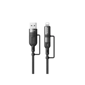 کابل شارژ چندکاره مک‌دودو CA-8070 | کابل ۴ در ۱ سریع با توان ۶۰ وات و کانکتورهای تایپ‌سی، لایتنینگ و USB-A | طول ۱.۲ متر