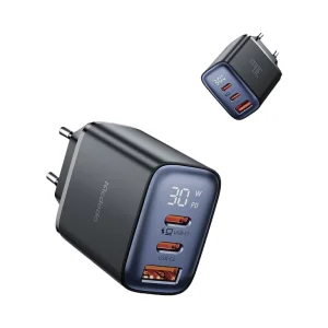 شارژر 30 وات مک دودو CH-2180 با سه پورت (2C+1A)، نمایشگر دیجیتال LED و فناوری فست شارژ PD/PPS