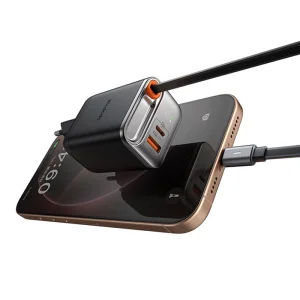 شارژر دیواری مک‌دودو CH-4281، توان 40 وات با فناوری GaN، سه پورت و کابل تایپ‌سی جمع‌شونده