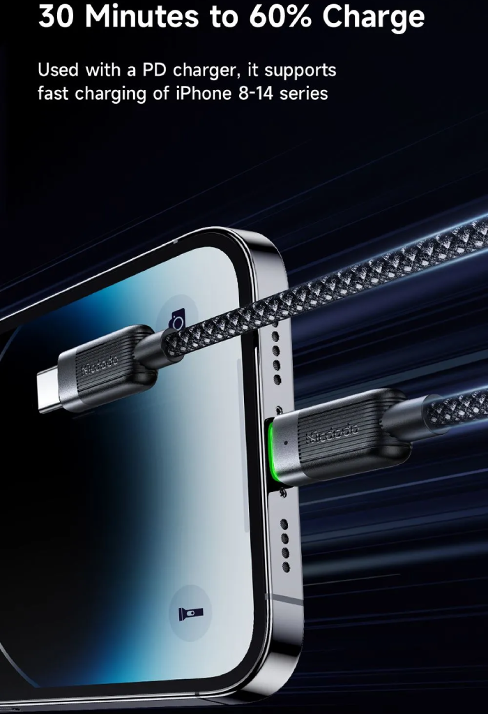 کیفیت کابل تبدیل تایپ سی به لایتنینگ با بدنه مگنتی مک دودو