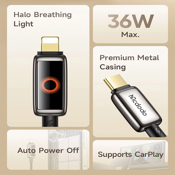 کابل شارژ هوشمند مکدودو CA-6670 با طول 1.2 متر، تجربه شارژ بدون نگرانی از آسیب به باتری و داغ شدن دستگاههای اپل