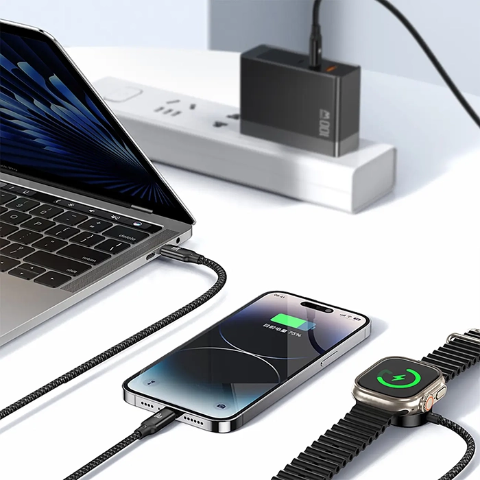 کابل مکدودو CA-4940، کابل USB-C سه کاره با قابلیت فست شارژ، Type-C، Lightning و وایرلس، توان 100 وات و طول 1.2 متر