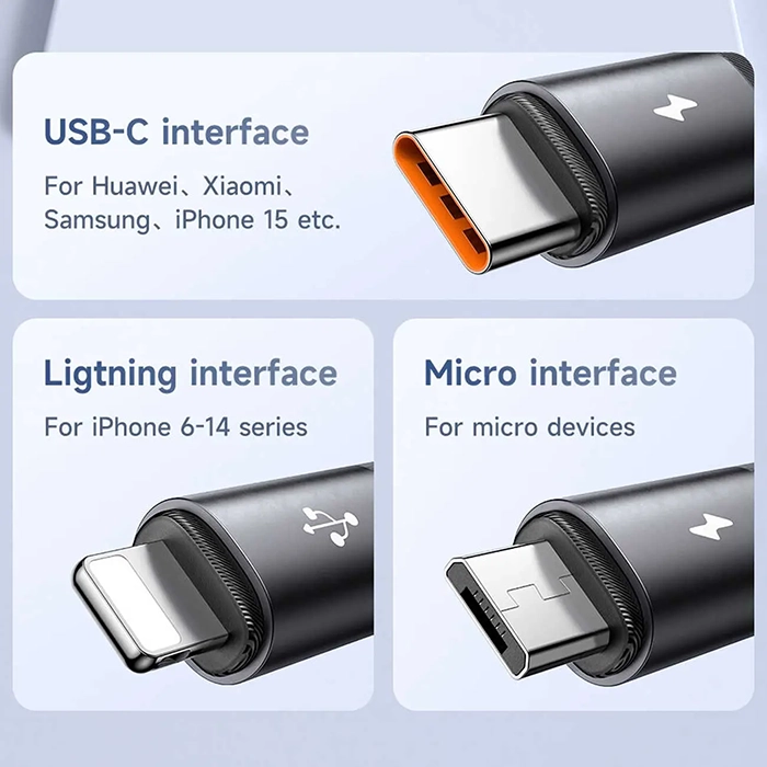 کابل شارژ چندکاره مکدودو CA-5790، راهحل جهانی برای شارژ و انتقال داده با تایپ سی، لایتنینگ و میکرو، جریان ۳ آمپر، طول 1.2 متر - از iDigie بخرید