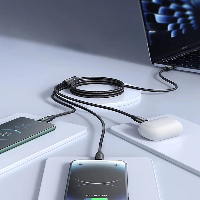 کابل شارژ مکدودو CA-5790، تجربه شارژ و انتقال داده سازگار با دستگاههای مختلف با تایپ سی، لایتنینگ و میکرو، جریان ۳ آمپر، طول 1.2 متر - iDigie