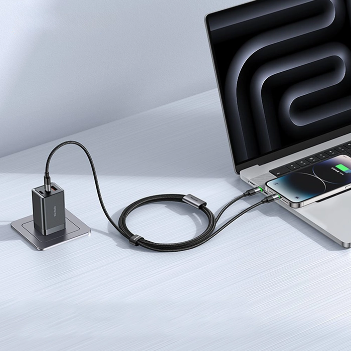 کابل تایپسی دوکاره مکدودو CA-6700، شارژ سریع ۱۰۰ وات، خروجی لایتنینگ و تایپسی، طول 1.5 متر