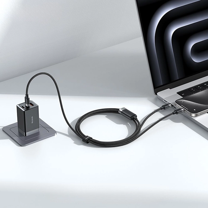 کابل تایپسی دوپورت مکدودو CA-6780، فست شارژ ۱۰۰ وات، شارژ همزمان دو دستگاه، طول 1.5 متر