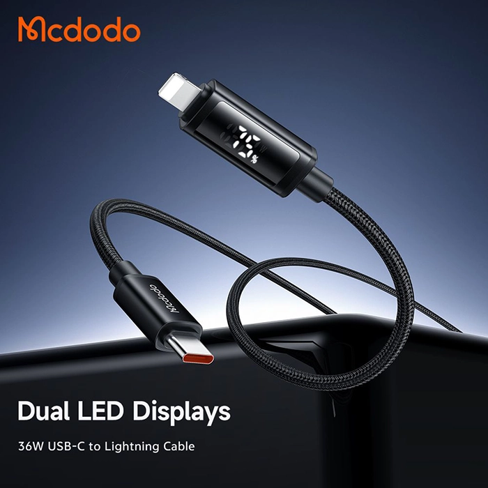 کابل اصلی مک‌دودو CA-7990، تضمین شارژ سریع 36 وات و نمایش دقیق توان برای دستگاه‌های لایتنینگ از iDigi