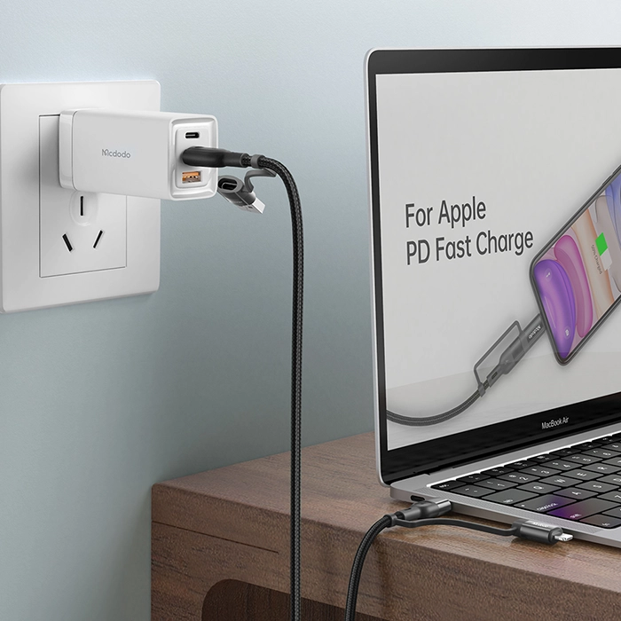 کابل مکدودو CA-8070، کابل USB چندکاره با توان ۶۰ وات، تایپ سی، لایتنینگ و USB-A، طول 1.2 متر
