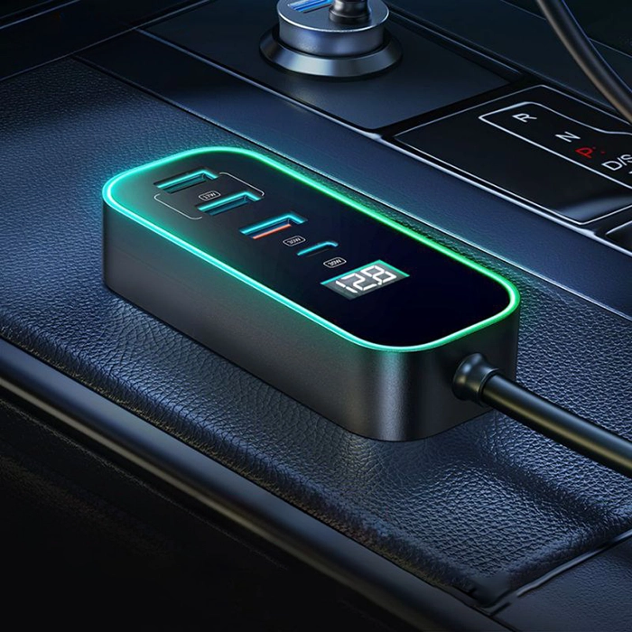 تصویر شارژر فندکی مک‌دودو CC-1900 | شارژر ۵ پورت ۱۰۷ وات با نمایشگر دیجیتال