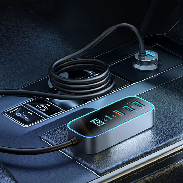 شارژر فندکی مک‌دودو CC-1900 با توان 107 وات، امکان شارژ همزمان 5 دستگاه با نمایشگر دیجیتال