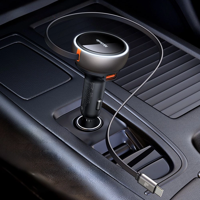 شارژر فندکی مکدودو CC-4850، بهترین انتخاب برای شارژ سریع در خودرو با ۳ پورت PD و کابل Type-C جمعشونده