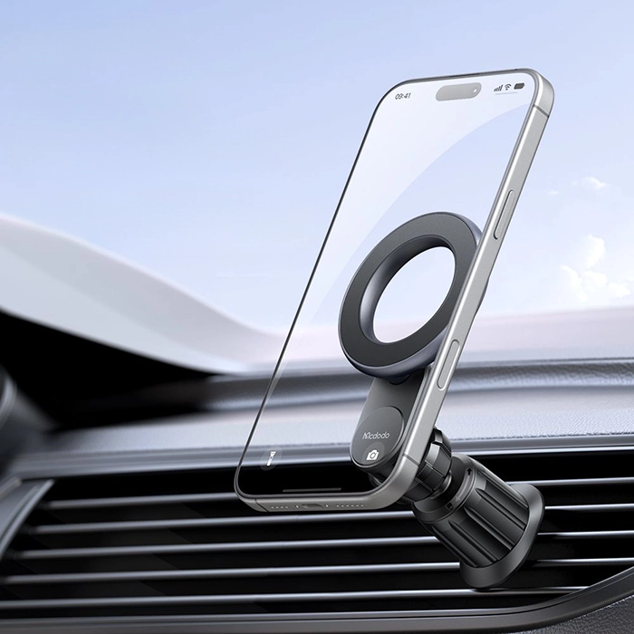 هولدر موبایل مک‌دودو CM-6260 با طراحی قفل جاذبه‌ای اتوماتیک و نصب روی دریچه کولر.