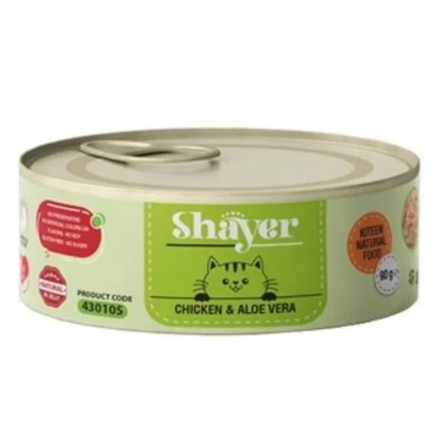 کنسرو نچرال بچه گربه شایر با مرغ و آلوئه‌ورا در ژله Shayer Chicken & Aloe Vera