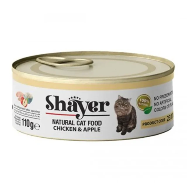 کنسرو نچرال گربه بالغ شایر با مرغ و سیب در ژله  Shayer Chicken & Apple