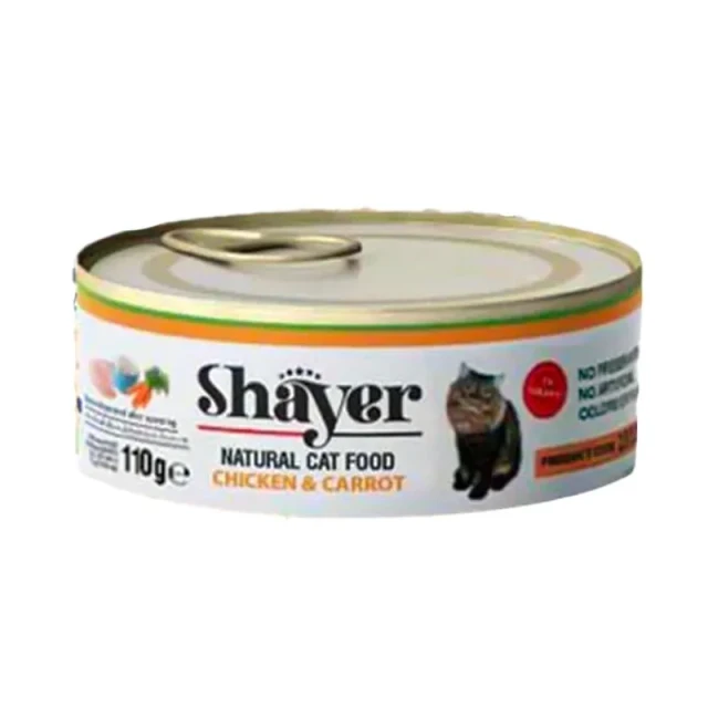کنسرو نچرال گربه بالغ شایر با مرغ و هویج در سس  Shayer Chicken & Carrot