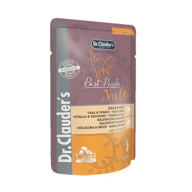 پوچ گربه بالغ دکتر کلادرز Best Pearls No.06 با گوشت گوساله و بوقلمون در سس Dr. Clauder’s Best Pearls No.06 Veal & Turkey