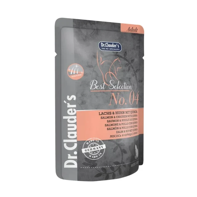 پوچ گربه بالغ دکتر کلادرز Best Selection No.4 با مرغ، سالمون و کینوا Dr. Clauder’s Best Selection Adult No.4 Salmon & Chicken with Quinoa