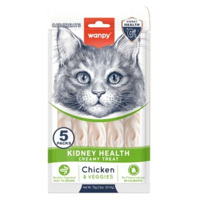 بستنی گربه ونپی Kidney Health مخصوص کمک به سلامت کلیه با طعم مرغ و سبزیجات WANPY Kidney Care Creamy Treat Chicken & Veggies for Cats