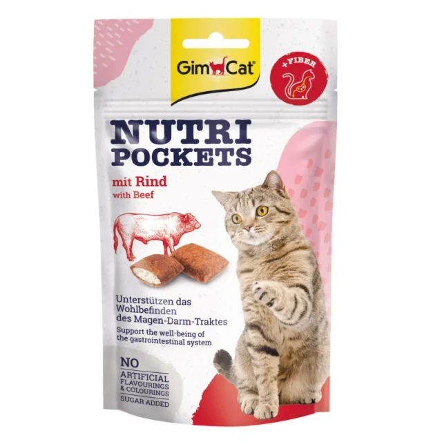 تشویقی گربه جیم‌کت با طعم گوشت گاو و فیبر GimCat Nutri Pockets with Beef & Fiber