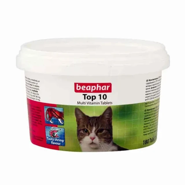 قرص مولتی‌ویتامین گربه بیفار Top 10 با طعم میگو  Beaphar Top 10 Multi-Vitamin Tablets for Cats