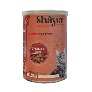 کنسرو چانک گربه شایر با گوشت گاو در سس  Shayer Chunky Beef in Gravy