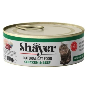 کنسرو نچرال گربه بالغ شایر با مرغ و گوشت گاو در سس  Shayer Chicken & Beef