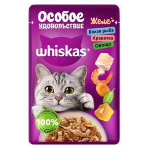 پوچ گربه بالغ ویسکاس با ماهی سفید، میگو و سبزیجات در ژله Whiskas Special Pleasure White Fish, Shrimp & Vegetables