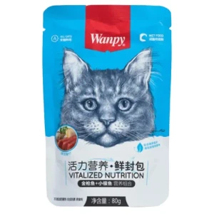 پوچ گربه ونپی با ماهی تن و ماهی ریز نقره‌ای Wanpy Vitalized Nutrition Tuna & Small Silver Fish Fresh Sealed Pack