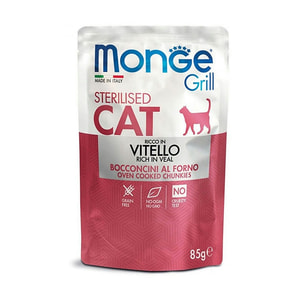 پوچ گربه عقیم‌شده مونژه با طعم گوشت گوساله در ژله Monge Grill Sterilised Cat Chunkies in Jelly Rich in Veal
