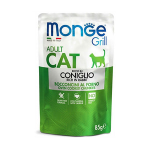 پوچ گربه بالغ مونژه با طعم خرگوش در ژله Monge Grill Adult Cat Chunkies in Jelly Rich in Rabbit