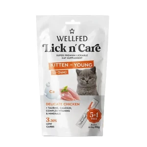 بستنی مونوپروتئین بچه‌گربه ولفد Lick n’ Care با طعم مرغ WELLFED Lick n’ Care Kitten-Young Monoprotein Chicken Cat Treat