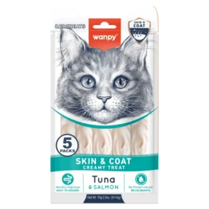 بستنی گربه ونپی Skin & Coat با طعم ماهی تن و سالمون WANPY Skin & Coat Creamy Treat Tuna & Salmon for Cats